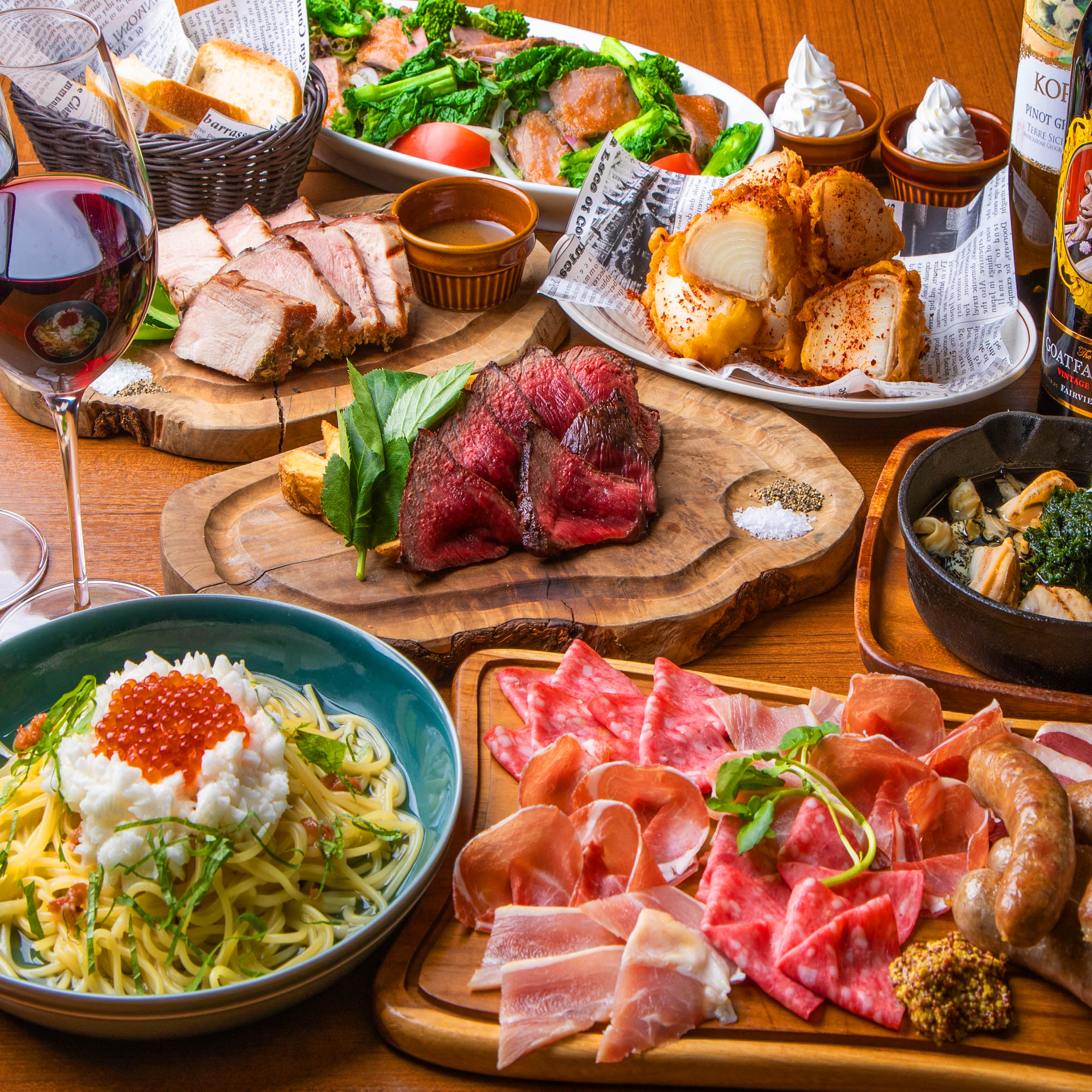 WINEHALL GLAMOUR MEAT&WINE WINEHALL GLAMOUR 池袋 [曜日限定] [3時間飲み放題] 国産牛と熟成豚を食比べ♪プレミアムコース★8品｜DD